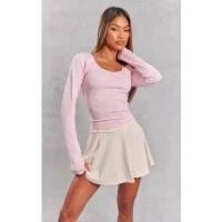 Pink Seamless Ruched Front Long Sleeve Gym Top