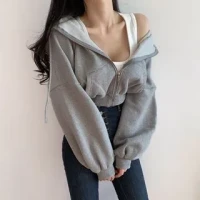 Puffie - Plain Zip-Up Crop Hoodie | YesStyle