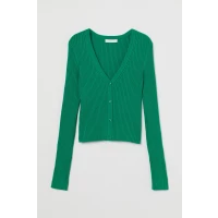 Rib-knit Cardigan - Green
