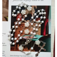 White Rose Plastic Rosary Necklace Long Cross Jewelry