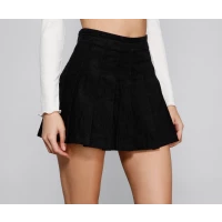 Stylishly Sassy Pleated Corduroy Mini Skirt