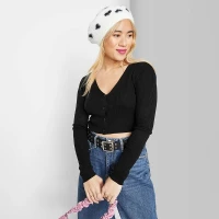 Women's Cropped Button-Front Cardigan - Wild Fable&amp;#8482; Black