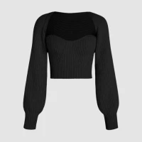 Two-Piece Rib Knit Long Sleeve Crop Top - Cider