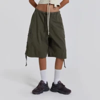 Khaki Parachute Cargo Shorts