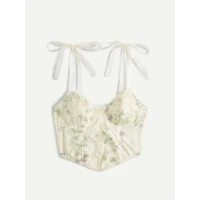 Floral Embroidery Tie Shoulder Cami