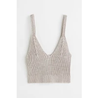 H & M - Rib-knit Crop Top - Gray