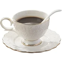 Amazon.com | Elegant retro bone china coffee cup set (1 cup, 1 saucer, 1 spoon) ceramic milk, flower tea, black tea cup container (1 White): Cup &amp; Saucer Sets
