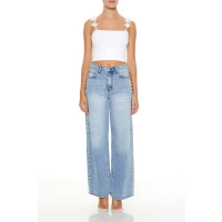 Faux Pearl Wide-Leg Jeans