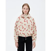 Faux Shearling Jacket With Candy Cane Print