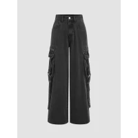 Denim Pocket Cargo Straight Leg Jeans