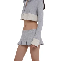 Mini Sweat Skirt & Knitted Belt & Wide-leg Baggy Sweatpants