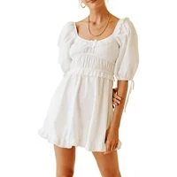 Amazon.com: R.Vivimos Womens Summer Cotton Puff Sleeves Square Neckline Ruffle Casual Swing Mini Dress : Clothing, Shoes &amp; Jewelry