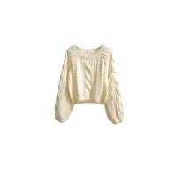 Disimlarl Solid Color Knit Women's Autumn O Neck Chic Cropped Sweater
