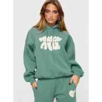 Princess Polly Hooded Sweatshirt Bubble Text Sage / Eggshell
