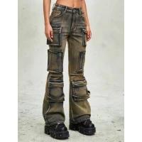 ROMWE Grunge Punk Distressed Women Flare Leg Jeans, Retro Punk Street Style