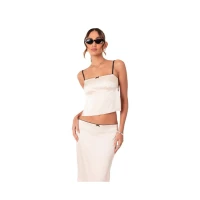 Womens Satin Open Back Top With Bow Detail