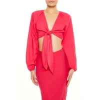 Linen-Blend Tie-Front Crop Top