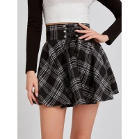Lace-Up Plaid Skater Skirt