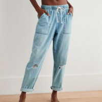 Aerie Chambray Distressed Pant
