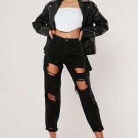 Black High Rise Ripped Rigid Mom Jeans
