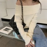 PINPI - Off-Shoulder Ribbed Sweater