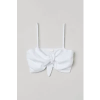 H & M - Tie-front Crop Top - White