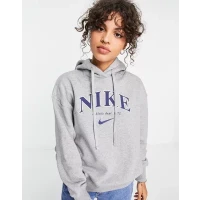 Nike Unisex retro athletics fleece hoodie in grey heather and navy | ASOS