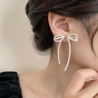 Bow Faux Pearl Fringed Earring