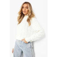Womens Soft Knit Cable Knit Sweater - White -