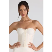 Ruched Lace-Up Strapless Corset Top