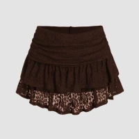 Ruched Floral Lace Layered Mini Skort
