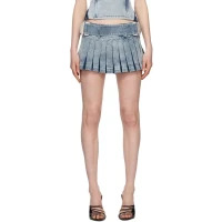 Blue Knife Pleat Denim Miniskirt