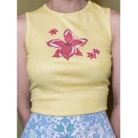 Y2K Floral Print Crop Tank Top