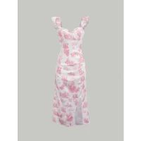 SHEIN MOD Plants Print Split Hem Ruched Dress