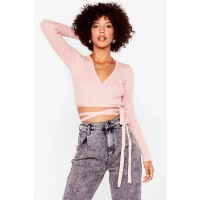 Womens Aint Bow Sunshine Wrap Ribbed Top - Pink - S/M, Pink