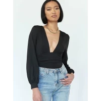 RECYCLED FIBERS JUDE LONG SLEEVE BODYSUIT BLACK
