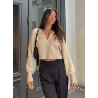 Tiara Cropped Sweater Beige