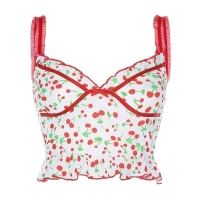 Cherry Print Ruffle Crop Cami Top