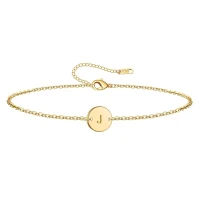 Ovian Initial Charm Bracelet for Women 18K Gold Plated stainless steel Coin Disc Engraved Letter Bracelet Personalized Monogram Name Bracelet for Girls