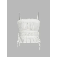Shirred Knotted Ruffle Hem Tank Top