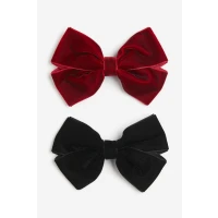 H & M - 2-pack Velvet-bow Hair Clips - Red