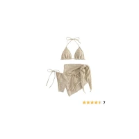 GORGLITTER Women's 3 Piece Swimsuits Halter Triangle String Bikini Set with Beach Skirt Swimwear Set