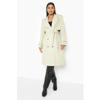 Womens Faux Leather Trench Coat - Green - 4
