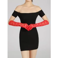 Rhinestone Decor Lace Gloves