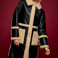 Idol Black Pu And Borg Long Reversible Coat - Black