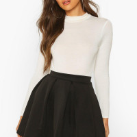 Womens Basic Scuba Box Pleat Mini Skater Skirt - Black - 2