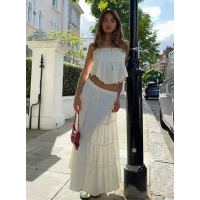 Keira Tiered Maxi Skirt Porcelain