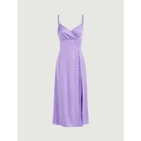 SHEIN Belle Solid Button Split Thigh Cami Dress