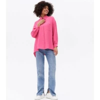 Bright Pink Pocket Front Long Sleeve Oversized Shirt New Look