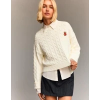 Embroidered cable-knit sweater